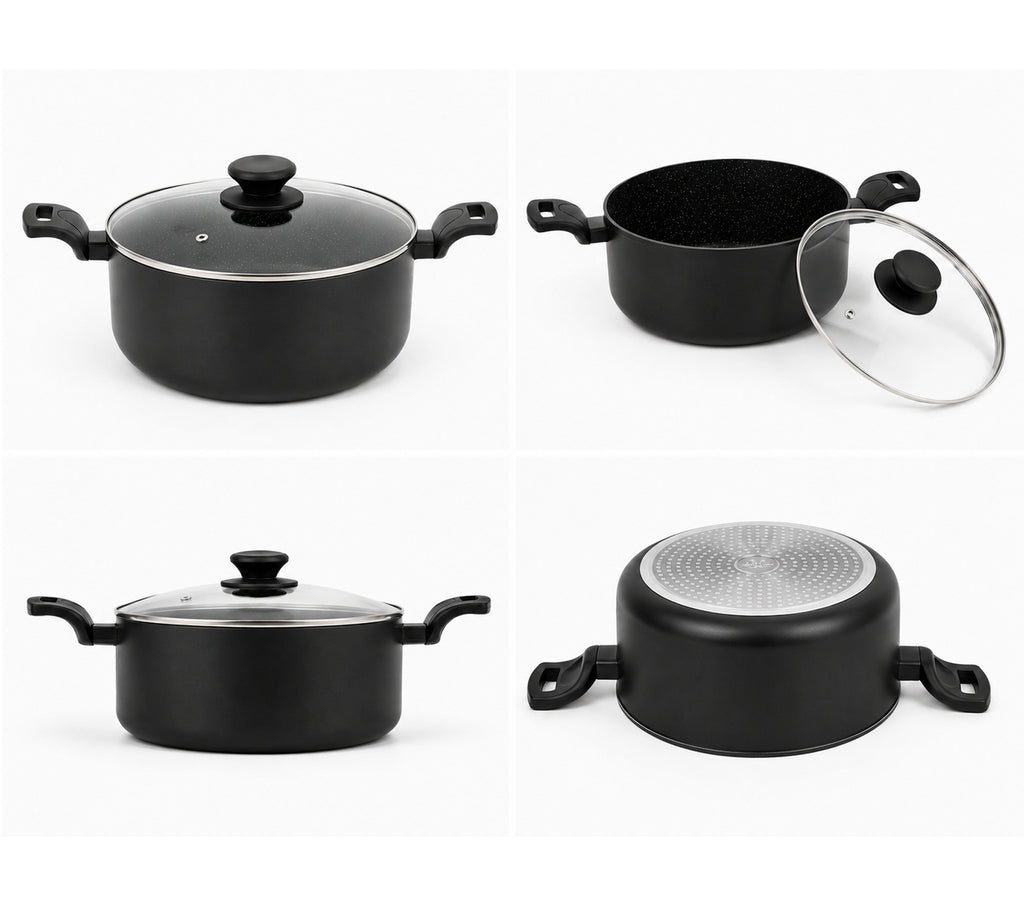 Accademia Mugnano Mini Aluminium-Kochtopf 20 cm mit Glasdeckel Antihaftbeschichtet Made in Italy Schwarz