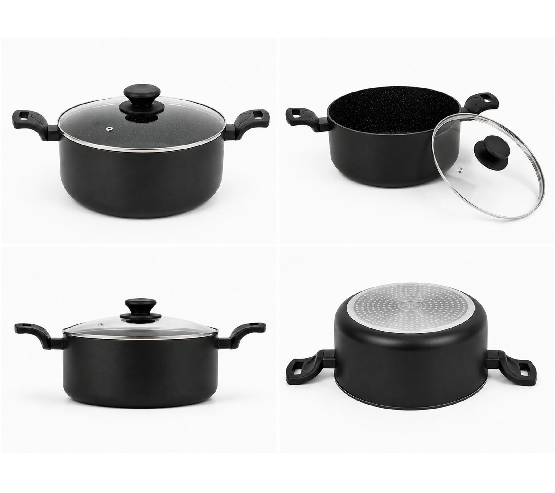 Accademia Mugnano Mini Aluminium-Kochtopf 20 cm mit Glasdeckel Antihaftbeschichtet Made in Italy Schwarz
