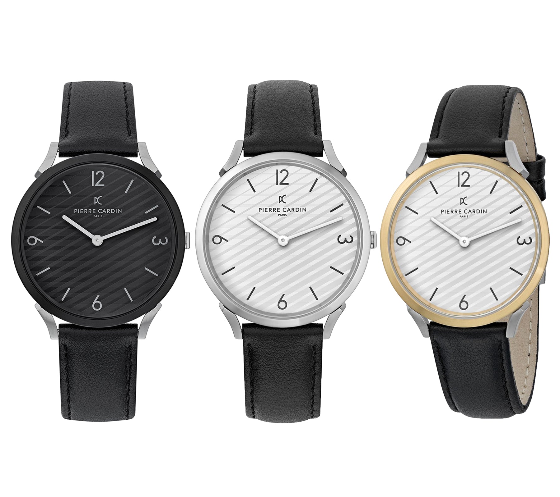 Pierre Cardin Herren Armband-Uhr in Geschenkbox analoge Quarz-Uhr mit Leder-Armband 3ATM 40mm oder 39mm Silber/Gold, Schwarz oder Silber/Schwarz