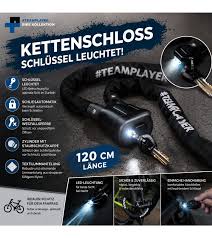 Robustes Fahrrad-Kettenschloss 120 cm mit 2 Schlüsseln 1× LED-Schlüssel Automatikschloss Textilummantelung A0008346 Schwarz