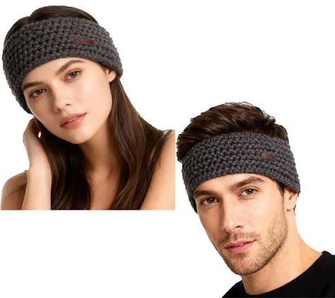 POEDERBAAS Stirnband mit Fleece-Futter Damen und Herren Grobstrick Ohren-wärmer Sport-Zubehör Sport-Ausrüstung HB02 Grau
