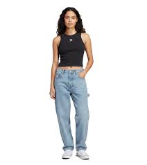 adidas Damen Tank-Top aus leichtem Rippstrick Crop-Top Baumwoll-Shirt Fitness-Shirt in Schwarz oder Weiß