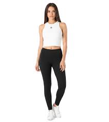 adidas Damen Tank-Top aus leichtem Rippstrick Crop-Top Baumwoll-Shirt Fitness-Shirt in Schwarz oder Weiß